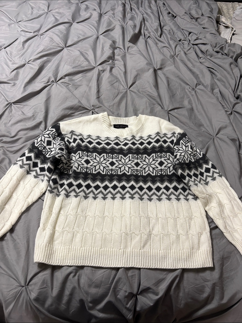 Lane Bryant White & Black Fair Isle Cable Crewneck Sweater
